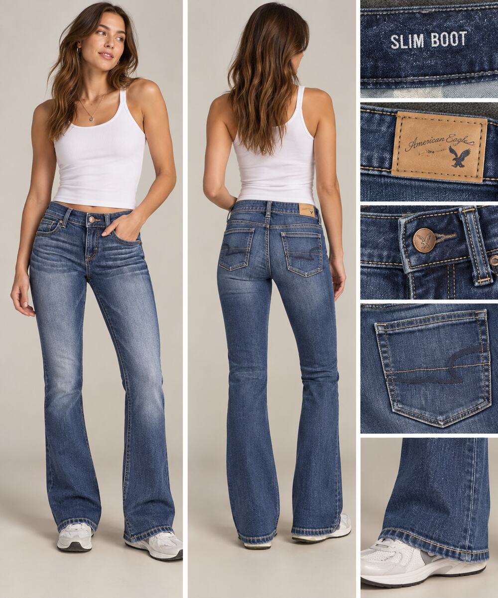 American Eagle Slim Boot Jeans Women 6 Short Dark Wash Stretch Bootcut Y2K
